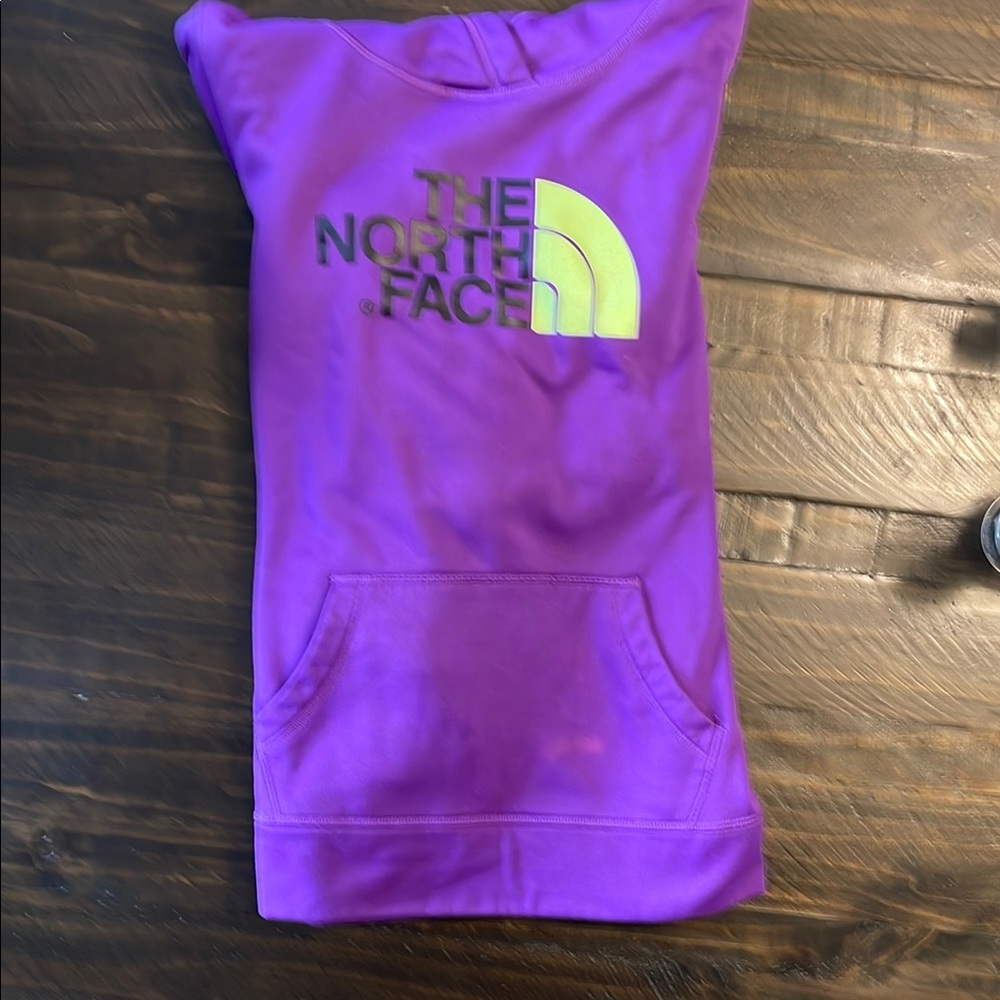 The North Face Purple Hoodie with Yellow Logo